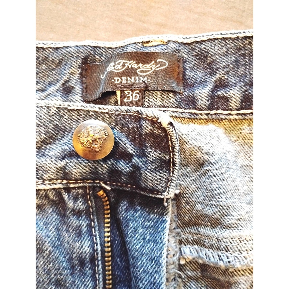 Vintage Ed Hardy NYC Embroidered Jeans 36x29 Y2K Streetwear Distressed Denim - Picture 3 of 8